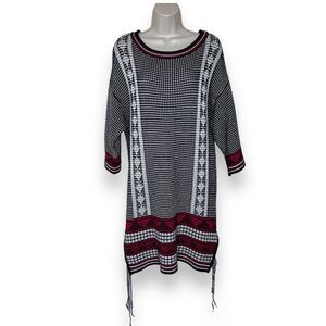 Asos Sweater Knit Tunic Dress Black White Pink Aztec Print Tie Sides Womens 8